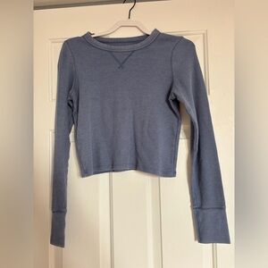 Women's Blue Long Sleeve Waffle Top